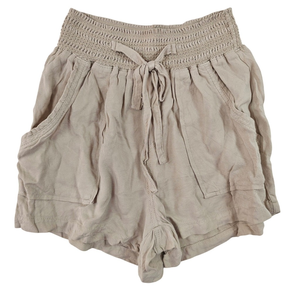 Cisono Rayon‎ Collection Smocked Waist Shorts Taupe Tan Size M Medium
